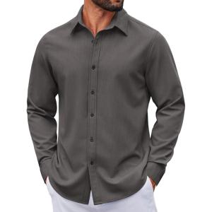 image:imageCOOFANDY Mens Casual Button Down Long Sleeve Untucked Denim Dress ShirtDark Grey
