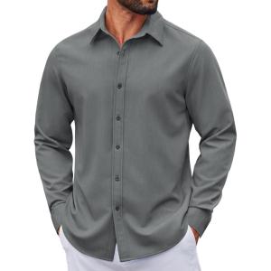 image:imageCOOFANDY Mens Casual Button Down Long Sleeve Untucked Denim Dress ShirtGrey