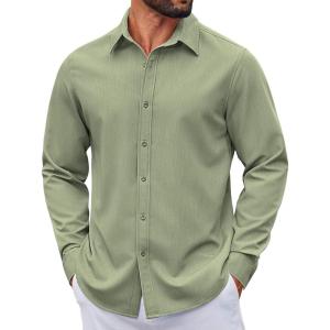 image:imageCOOFANDY Mens Casual Button Down Long Sleeve Untucked Denim Dress ShirtLight Green