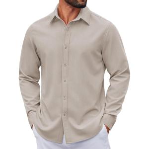 image:imageCOOFANDY Mens Casual Button Down Long Sleeve Untucked Denim Dress ShirtLight Khaki