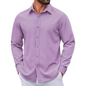 image:imageCOOFANDY Mens Casual Button Down Long Sleeve Untucked Denim Dress ShirtLight Purple