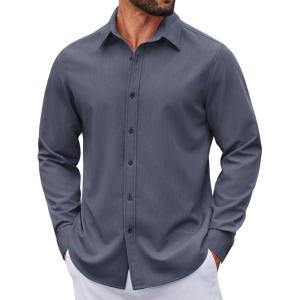 image:imageCOOFANDY Mens Casual Button Down Long Sleeve Untucked Denim Dress ShirtNavy Blue