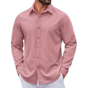 image:imageCOOFANDY Mens Casual Button Down Long Sleeve Untucked Denim Dress ShirtPurple Red