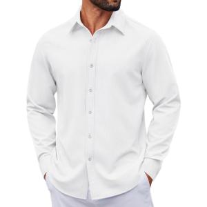 image:imageCOOFANDY Mens Casual Button Down Long Sleeve Untucked Denim Dress ShirtWhite