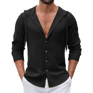 image:imageCOOFANDY Mens Casual Button Down Shirt Summer Beach Shirts Lightweight Hoodie Sun Protection Coverup for Travel VacationBlack