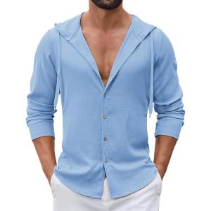 image:imageCOOFANDY Mens Casual Button Down Shirt Summer Beach Shirts Lightweight Hoodie Sun Protection Coverup for Travel VacationBlue