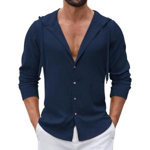 image:imageCOOFANDY Mens Casual Button Down Shirt Summer Beach Shirts Lightweight Hoodie Sun Protection Coverup for Travel VacationNavy Blue