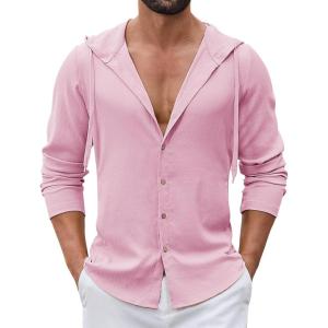 image:imageCOOFANDY Mens Casual Button Down Shirt Summer Beach Shirts Lightweight Hoodie Sun Protection Coverup for Travel VacationPink