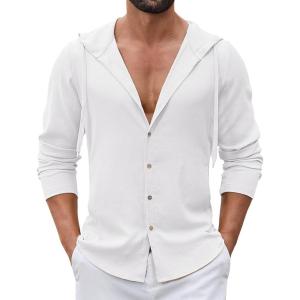 image:imageCOOFANDY Mens Casual Button Down Shirt Summer Beach Shirts Lightweight Hoodie Sun Protection Coverup for Travel VacationWhite