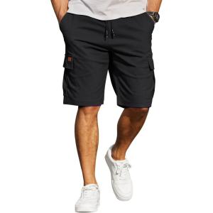 image:imageCOOFANDY Mens Casual Cargo Shorts 10 Drawstring Elastic Waist Shorts Summer Cotton Chino Work Shorts with 6 PocketsBlack