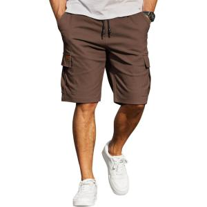 image:imageCOOFANDY Mens Casual Cargo Shorts 10 Drawstring Elastic Waist Shorts Summer Cotton Chino Work Shorts with 6 PocketsBrown