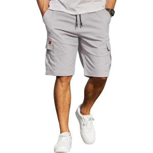 image:imageCOOFANDY Mens Casual Cargo Shorts 10 Drawstring Elastic Waist Shorts Summer Cotton Chino Work Shorts with 6 PocketsLight Grey