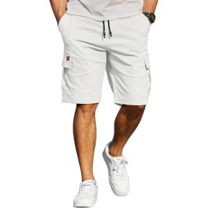 image:imageCOOFANDY Mens Casual Cargo Shorts 10 Drawstring Elastic Waist Shorts Summer Cotton Chino Work Shorts with 6 PocketsWhite