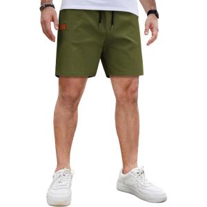 image:imageCOOFANDY Mens Casual Cotton Shorts Summer Beach 5 Inch Shorts Lightweight Drawstring Elastic Waist Chino Golf ShortsArmy Green