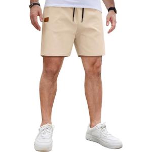 image:imageCOOFANDY Mens Casual Cotton Shorts Summer Beach 5 Inch Shorts Lightweight Drawstring Elastic Waist Chino Golf ShortsBeige