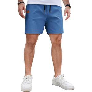 image:imageCOOFANDY Mens Casual Cotton Shorts Summer Beach 5 Inch Shorts Lightweight Drawstring Elastic Waist Chino Golf ShortsBlue