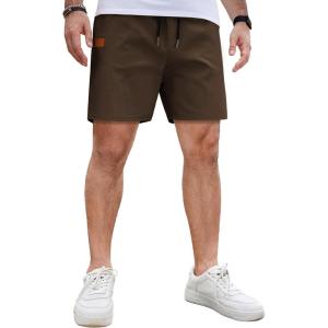 image:imageCOOFANDY Mens Casual Cotton Shorts Summer Beach 5 Inch Shorts Lightweight Drawstring Elastic Waist Chino Golf ShortsBrown