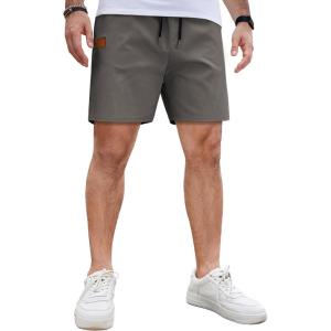 image:imageCOOFANDY Mens Casual Cotton Shorts Summer Beach 5 Inch Shorts Lightweight Drawstring Elastic Waist Chino Golf ShortsDeep Grey