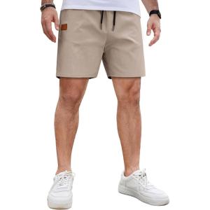 image:imageCOOFANDY Mens Casual Cotton Shorts Summer Beach 5 Inch Shorts Lightweight Drawstring Elastic Waist Chino Golf ShortsKhaki
