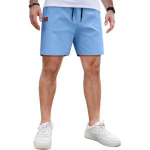 image:imageCOOFANDY Mens Casual Cotton Shorts Summer Beach 5 Inch Shorts Lightweight Drawstring Elastic Waist Chino Golf ShortsLight Blue