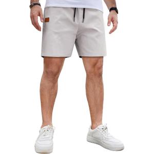 image:imageCOOFANDY Mens Casual Cotton Shorts Summer Beach 5 Inch Shorts Lightweight Drawstring Elastic Waist Chino Golf ShortsLight Grey