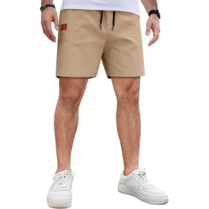 image:imageCOOFANDY Mens Casual Cotton Shorts Summer Beach 5 Inch Shorts Lightweight Drawstring Elastic Waist Chino Golf ShortsLight Tan