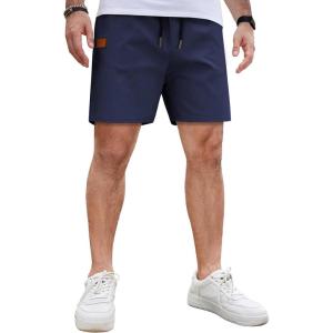 image:imageCOOFANDY Mens Casual Cotton Shorts Summer Beach 5 Inch Shorts Lightweight Drawstring Elastic Waist Chino Golf ShortsNavy Blue