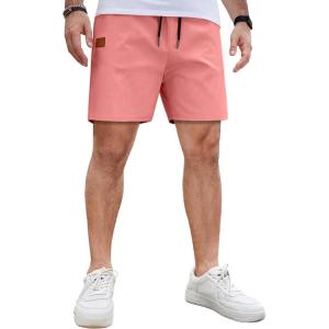 image:imageCOOFANDY Mens Casual Cotton Shorts Summer Beach 5 Inch Shorts Lightweight Drawstring Elastic Waist Chino Golf ShortsPink