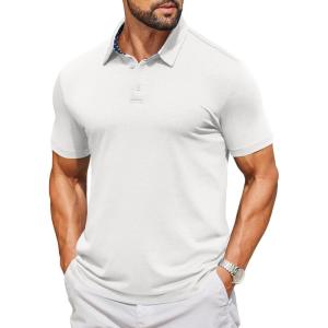 image:imageCOOFANDY Mens Casual Polo Shirts Short Sleeve Classic Basic Tee Button Collar Shirt Summer Golf TShirt02 White  Arrow