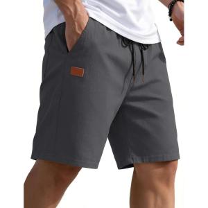 image:imageCOOFANDY Mens Casual Shorts 9 Chino Cotton Shorts Summer Beach Drawstring Shorts with PocketsDark Grey