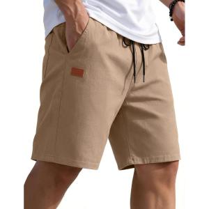 image:imageCOOFANDY Mens Casual Shorts 9 Chino Cotton Shorts Summer Beach Drawstring Shorts with PocketsDark Khaki
