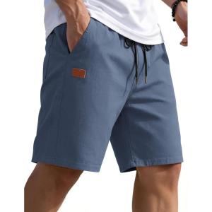 image:imageCOOFANDY Mens Casual Shorts 9 Chino Cotton Shorts Summer Beach Drawstring Shorts with PocketsDeep Blue
