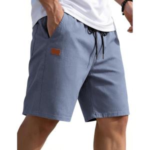 image:imageCOOFANDY Mens Casual Shorts 9 Chino Cotton Shorts Summer Beach Drawstring Shorts with PocketsLight Blue