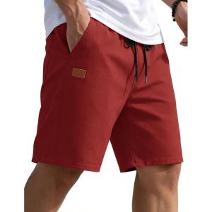 image:imageCOOFANDY Mens Casual Shorts 9 Chino Cotton Shorts Summer Beach Drawstring Shorts with PocketsLight Brown