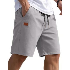 image:imageCOOFANDY Mens Casual Shorts 9 Chino Cotton Shorts Summer Beach Drawstring Shorts with PocketsLight Grey