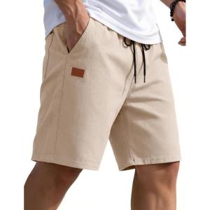 image:imageCOOFANDY Mens Casual Shorts 9 Chino Cotton Shorts Summer Beach Drawstring Shorts with PocketsLight Khaki