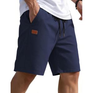 image:imageCOOFANDY Mens Casual Shorts 9 Chino Cotton Shorts Summer Beach Drawstring Shorts with PocketsNavy Blue