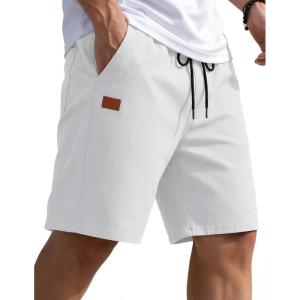 image:imageCOOFANDY Mens Casual Shorts 9 Chino Cotton Shorts Summer Beach Drawstring Shorts with PocketsWhite