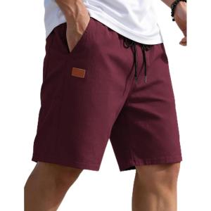 image:imageCOOFANDY Mens Casual Shorts 9 Chino Cotton Shorts Summer Beach Drawstring Shorts with PocketsWine Red