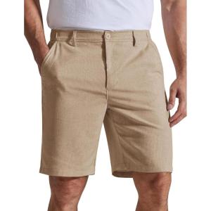 image:imageCOOFANDY Mens Casual Shorts 9 Flat Front Elastic Waist Linen Dress Shorts Lightweight Summer Outfits with PocketsKhaki