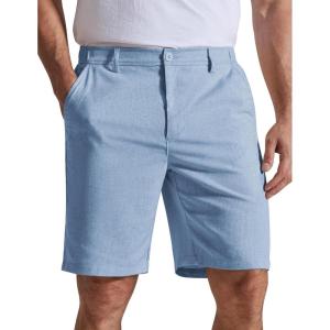 image:imageCOOFANDY Mens Casual Shorts 9 Flat Front Elastic Waist Linen Dress Shorts Lightweight Summer Outfits with PocketsSky Blue