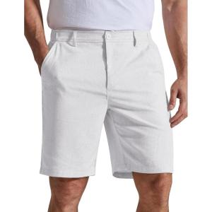 image:imageCOOFANDY Mens Casual Shorts 9 Flat Front Elastic Waist Linen Dress Shorts Lightweight Summer Outfits with PocketsWhite