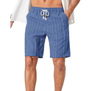 image:imageCOOFANDY Mens Casual Shorts 9 Summer Beach Shorts Drawstring Elastic Waist Shorts with PocketsBlue