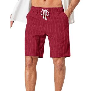 image:imageCOOFANDY Mens Casual Shorts 9 Summer Beach Shorts Drawstring Elastic Waist Shorts with PocketsDark Red