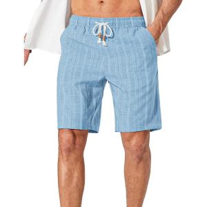 image:imageCOOFANDY Mens Casual Shorts 9 Summer Beach Shorts Drawstring Elastic Waist Shorts with PocketsLight Blue