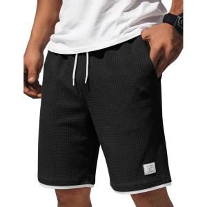 image:imageCOOFANDY Mens Casual Shorts Cotton Drawstring 9 inch Waffle Shorts Stretch Elastic Waist Summer Beach Lounge Sweat ShortsAblack