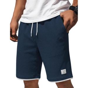 image:imageCOOFANDY Mens Casual Shorts Cotton Drawstring 9 inch Waffle Shorts Stretch Elastic Waist Summer Beach Lounge Sweat ShortsDark Blue