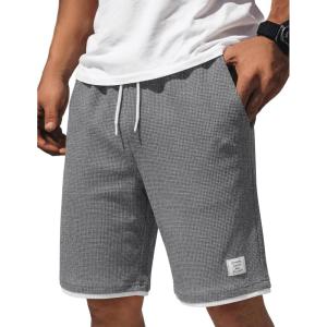 image:imageCOOFANDY Mens Casual Shorts Cotton Drawstring 9 inch Waffle Shorts Stretch Elastic Waist Summer Beach Lounge Sweat ShortsGrey