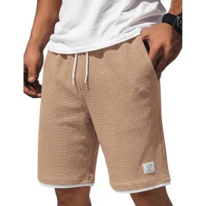 image:imageCOOFANDY Mens Casual Shorts Cotton Drawstring 9 inch Waffle Shorts Stretch Elastic Waist Summer Beach Lounge Sweat ShortsKhaki