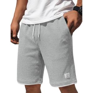image:imageCOOFANDY Mens Casual Shorts Cotton Drawstring 9 inch Waffle Shorts Stretch Elastic Waist Summer Beach Lounge Sweat ShortsLight Grey